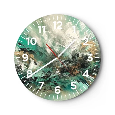 Nástěnné hodiny - Smaragdově černé vlnobití - 30x30 cm