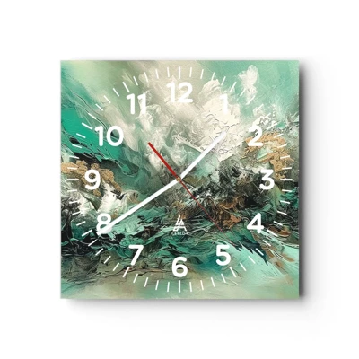 Nástěnné hodiny - Smaragdově černé vlnobití - 40x40 cm