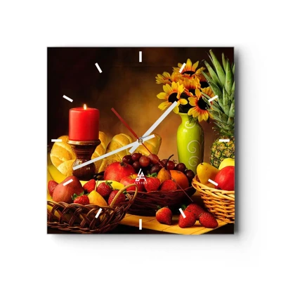 Nástěnné hodiny - Zátiší s pečivem a ovocem - 30x30 cm