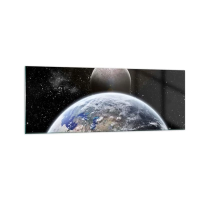 Obraz na skle Arttor 140x50 cm - Vesmírná krajina - východ slunce - Kosmos, Abstrakce, 3D, Planety, Astronomie, Do obývacího pokoje, Do ložnice, Černá, Modrá, Vodorovné, Sklo, GAB140x50-0352