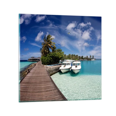 Obraz na skle Arttor 50x50 cm - A přece ráj existuje - Krajina, Ráj, Moře, Maledivy, Cestování, Do obývacího pokoje, Do ložnice, Modrá, Vodorovné, Sklo, GAC50x50-0436