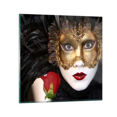 Obraz na skle Arttor 60x60 cm - Protože život je velký bál - Karnevalová Maska, Růže, Červené Rty, Umění, Divadlo, Do obývacího pokoje, Do ložnice, Červená, Černá, Vodorovné, Sklo, GAC60x60-0288