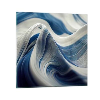Obraz na skle - Plynulost modré a bílé - 30x30 cm