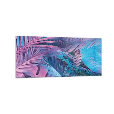 Obraz na skle - Tropy v růžové a modré - 120x50 cm