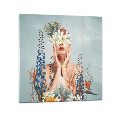 Obraz na skle - Žena – květina - 40x40 cm