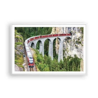 Plakát v bílém rámu - Horský výhled přímo z vlaku - 91x61 cm