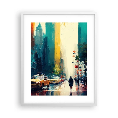 Plakát v bílém rámu - New York – tady je i déšť barevný - 40x50 cm