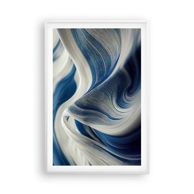 Plakát v bílém rámu - Plynulost modré a bílé - 61x91 cm