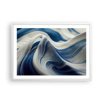 Plakát v bílém rámu - Plynulost modré a bílé - 70x50 cm