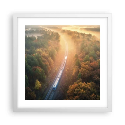 Plakát v bílém rámu - Podzimní cesta - 40x40 cm