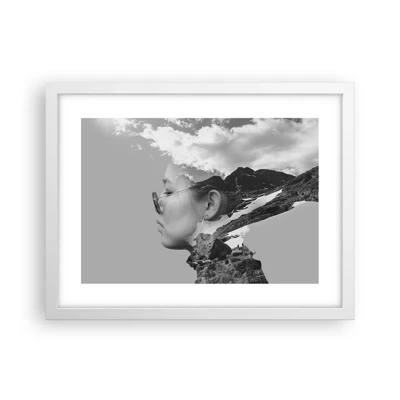 Plakát v bílém rámu - Povznešen portrét v oblacích - 40x30 cm