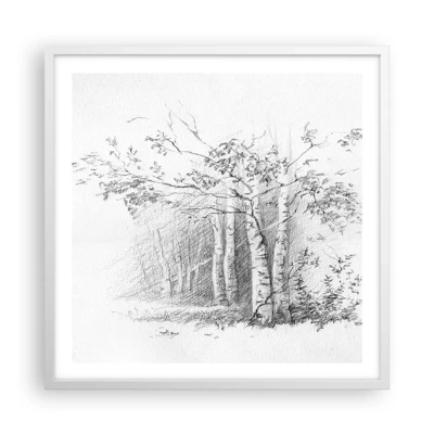 Plakát v bílém rámu - Světlo březového lesa - 60x60 cm