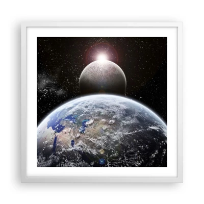 Plakát v bílém rámu - Vesmírná krajina - východ slunce - 50x50 cm