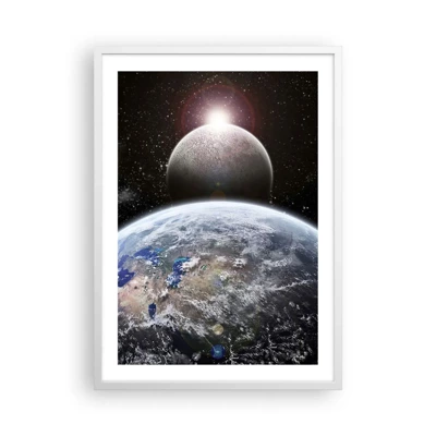 Plakát v bílém rámu - Vesmírná krajina - východ slunce - 50x70 cm