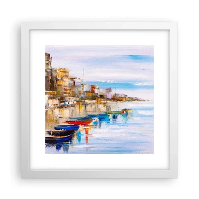 Plakát v bílém rámu - Vícebarevný městský přístav - 30x30 cm