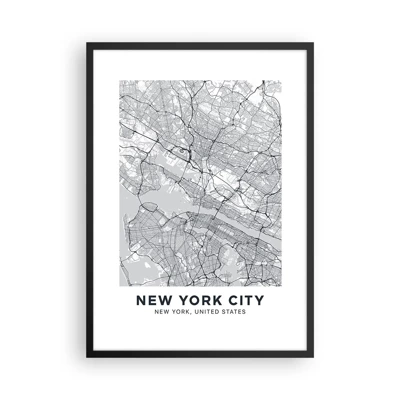 Plakát v černém rámu Arttor 50x70 cm - New York, Mapa New York, Manhattan, Do obývacího pokoje, Do ložnice, Bílá, Černá, Svislé, P2BPA50x70-5039