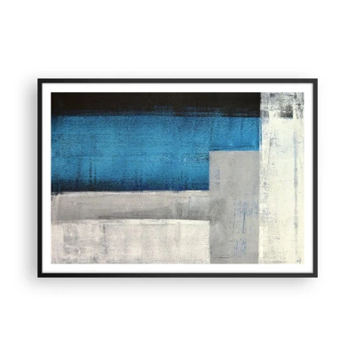 Plakát v černém rámu - Poetická kompozice šedé a modré - 100x70 cm