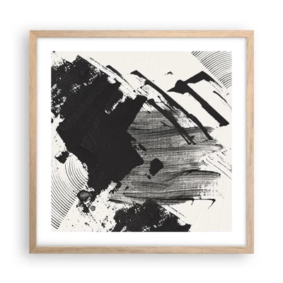 Plakát v rámu světlý dub - Abstrakce – exprese černé - 50x50 cm