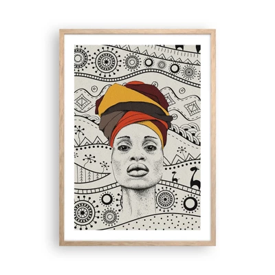 Plakát v rámu světlý dub - Africký portrét - 50x70 cm