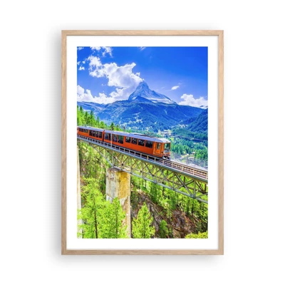 Plakát v rámu světlý dub - Alpská železnice - 50x70 cm