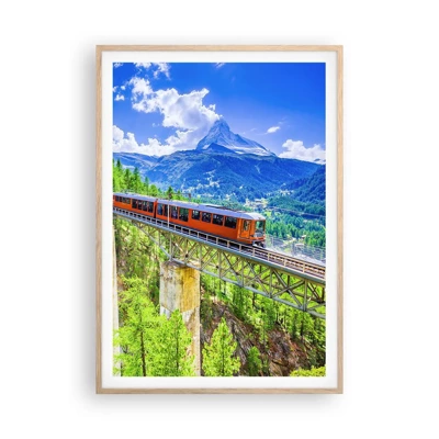 Plakát v rámu světlý dub - Alpská železnice - 70x100 cm