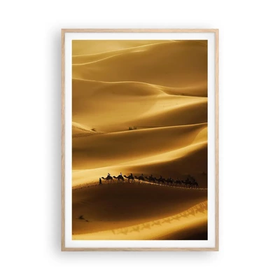 Plakát v rámu světlý dub - Karavana na vlnách pouště - 70x100 cm