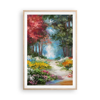 Plakát v rámu světlý dub - Lesní zahrada, květinový les - 61x91 cm