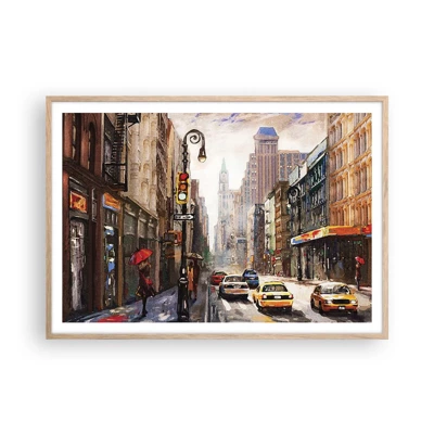 Plakát v rámu světlý dub - New York – barevný i v dešti - 100x70 cm