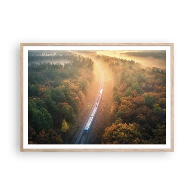 Plakát v rámu světlý dub - Podzimní cesta - 100x70 cm
