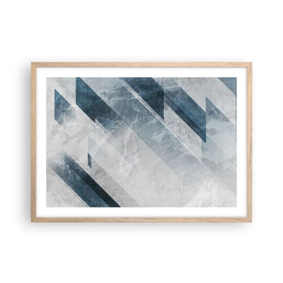 Plakát v rámu světlý dub - Prostorová kompozice – pohyb šedé - 70x50 cm
