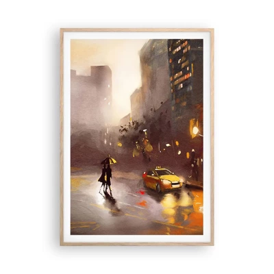 Plakát v rámu světlý dub - Ve světlech New Yorku - 70x100 cm