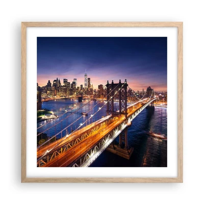 Plakát v rámu světlý dub - Zářící most do srdce města - 50x50 cm