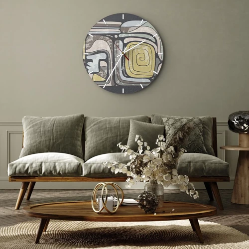 Nástěnné hodiny - Abstrakce v předkolumbovském duchu - 30x30 cm