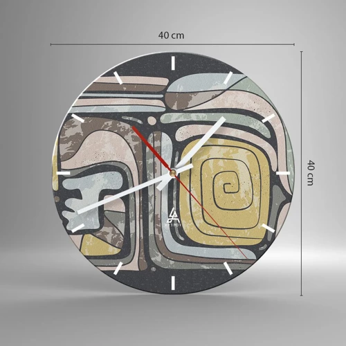 Nástěnné hodiny - Abstrakce v předkolumbovském duchu - 40x40 cm