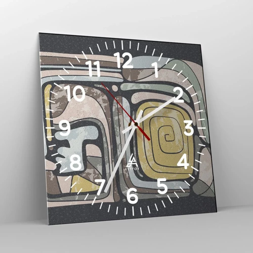 Nástěnné hodiny - Abstrakce v předkolumbovském duchu - 40x40 cm