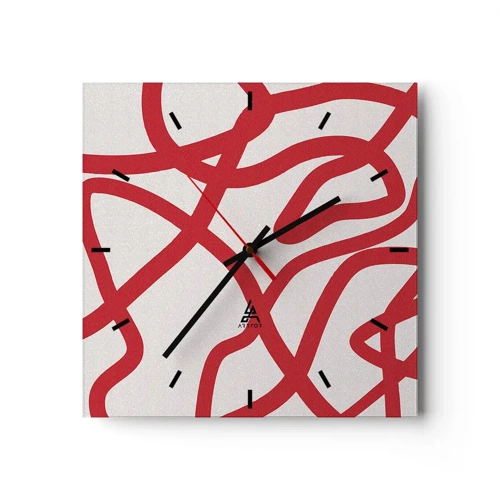 Nástěnné hodiny - Červené na bílém - 30x30 cm