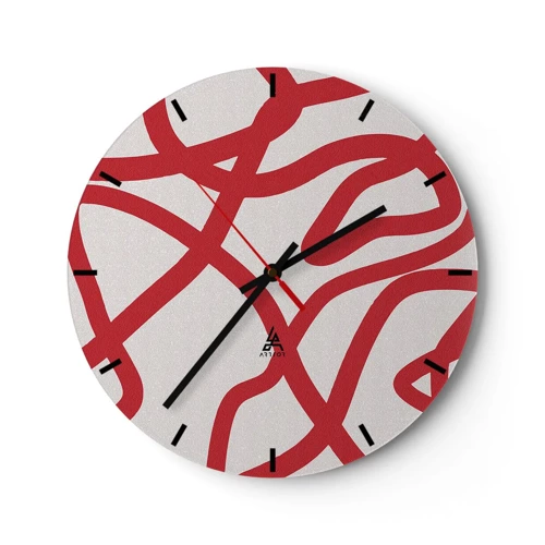Nástěnné hodiny - Červené na bílém - 30x30 cm
