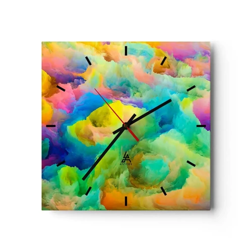 Nástěnné hodiny - Duhové chmýří - 30x30 cm
