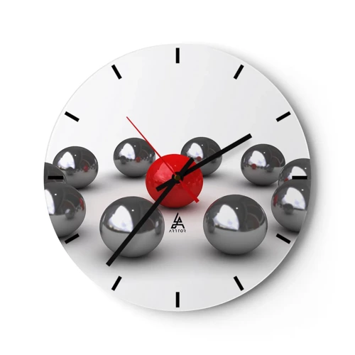 Nástěnné hodiny - Kruh v stříbrné a červené - 30x30 cm