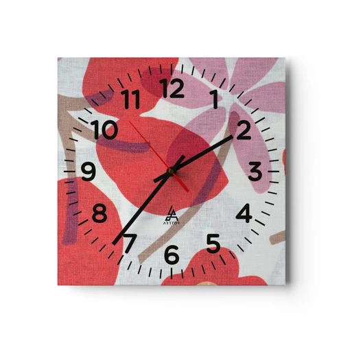 Nástěnné hodiny - Květinová kompozice v růžové - 30x30 cm