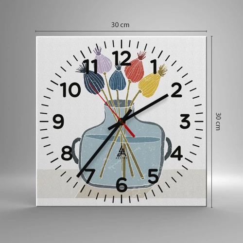 Nástěnné hodiny - Makové květy - 30x30 cm