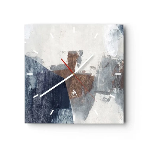 Nástěnné hodiny - Modro-hnědé tvary - 30x30 cm