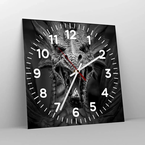 Nástěnné hodiny - Pohádkový drak v šedi - 30x30 cm
