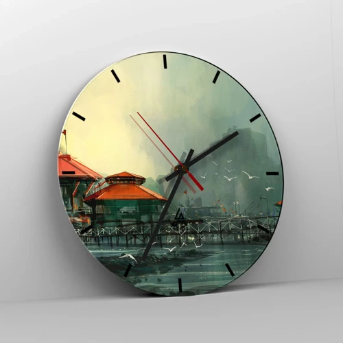 Nástěnné hodiny - Slunečný den v přístavu - 30x30 cm