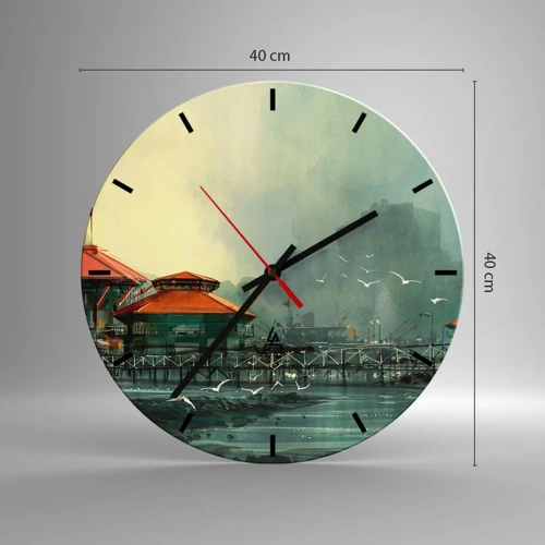 Nástěnné hodiny - Slunečný den v přístavu - 40x40 cm