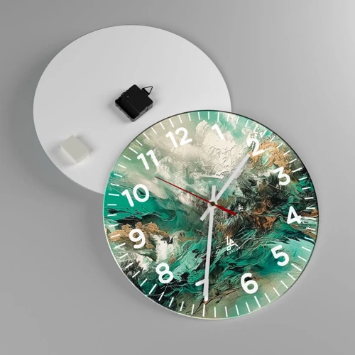 Nástěnné hodiny - Smaragdově černé vlnobití - 40x40 cm