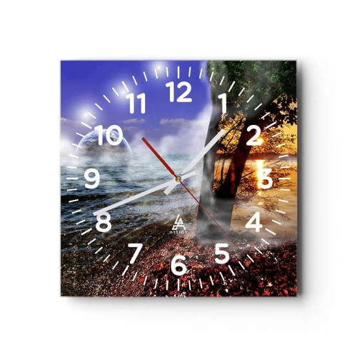 Nástěnné hodiny - Surrealistická krajina - jednota přírody - 30x30 cm