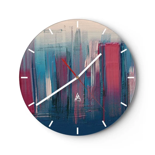 Nástěnné hodiny - Vertikální kompozice v modré a červené - 30x30 cm