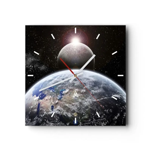 Nástěnné hodiny - Vesmírná krajina - východ slunce - 40x40 cm