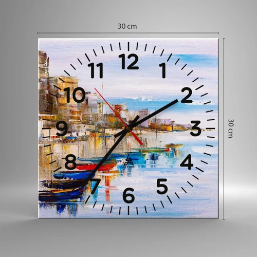 Nástěnné hodiny - Vícebarevný městský přístav - 30x30 cm